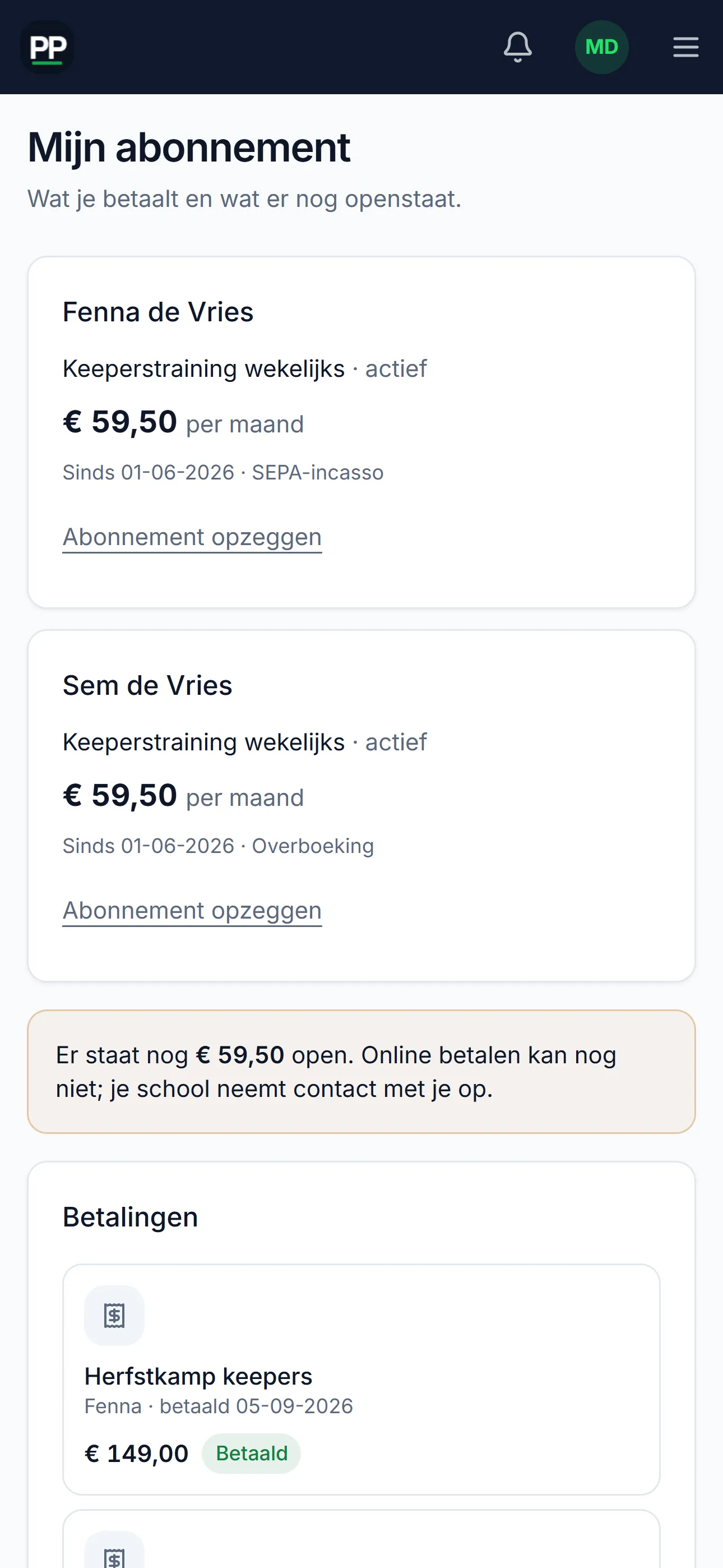 Het abonnement en de facturen van een ouder op een telefoon